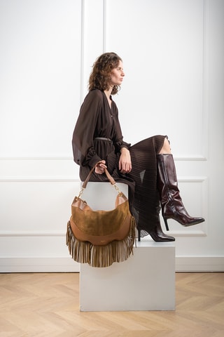 Sac bandoulière en nubuck Kael Frange - Camel