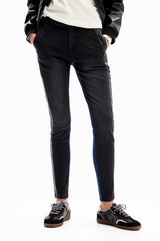Jeans slim bimateriale - Nero e blu