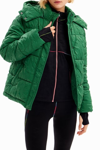 Piumino regular con cappuccio - Verde