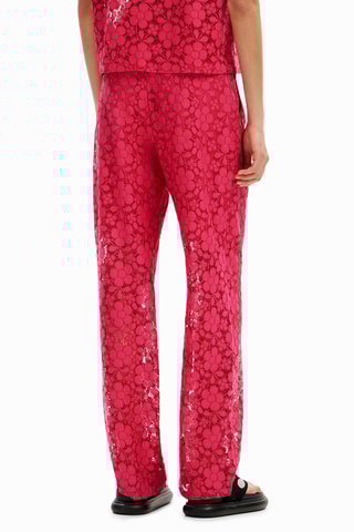 Pantaloni straight in pizzo - Fucsia