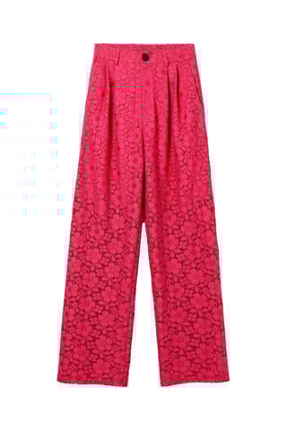 Pantaloni straight in pizzo - Fucsia
