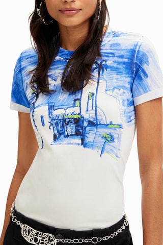 T-shirt slim - Bianco e blu