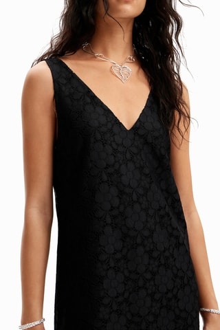 Abito taglio dritto in pizzo - Nero