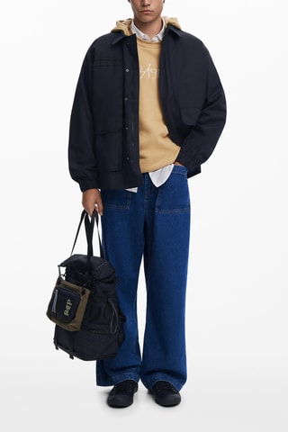 Giacca double face con cappuccio - Nero e beige