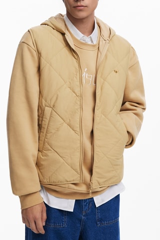 Giacca double face con cappuccio - Nero e beige