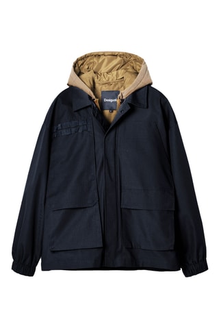 Giacca double face con cappuccio - Nero e beige