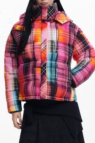 Piumino oversize con cappuccio - Rosa e arancione