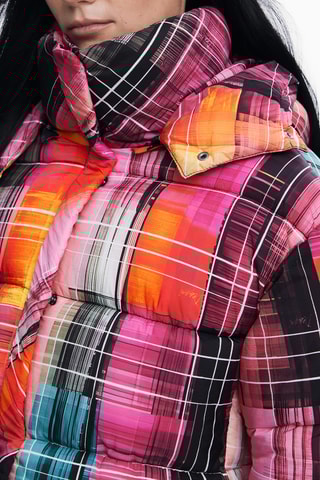 Piumino oversize con cappuccio - Rosa e arancione