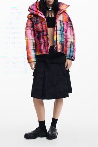 Piumino oversize con cappuccio - Rosa e arancione