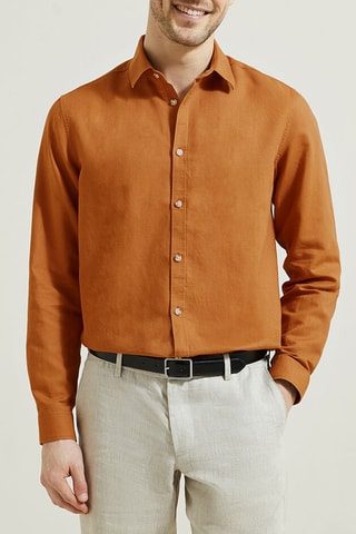 Camicia regular in lino - Cammello