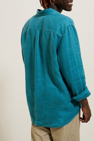 Camicia regular in lino - Turchese