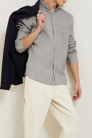 Camicia regular in lino - Verde chiaro