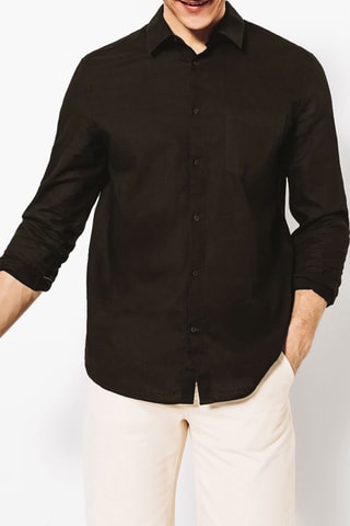 Camicia regular in lino - Kaki