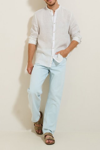 Camicia regular in lino - Bianco