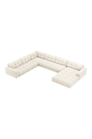 Canapé d'angle gauche panoramique Bali - Beige clair - 7 places - Toucher velours