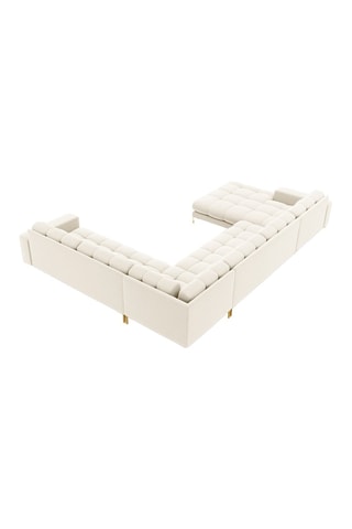 Canapé d'angle droit panoramique Bali - Beige clair - 7 places - Toucher velours