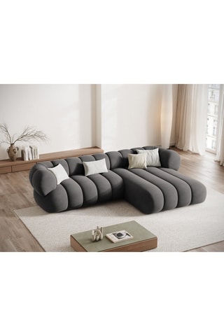 Canapé d’angle droit Koge - Gris - 5 places - En tissu velours