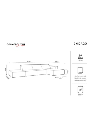 Canapé d'angle droit Chicago - Gris - 5 places - Velours