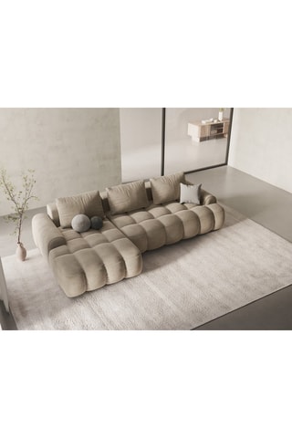 Canapé d’angle gauche convertible Linz - Beige clair - 3 places - En tissu velours