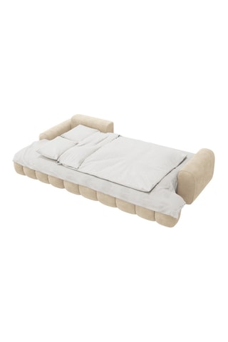 Canapé d’angle gauche convertible Linz - Beige clair - 3 places - En tissu velours
