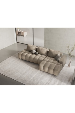 Canapé d’angle droit convertible Linz - Beige clair - 3 places - En tissu velours