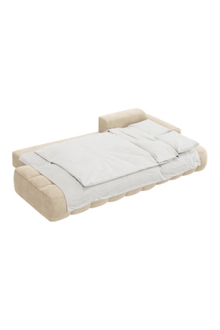 Canapé d’angle droit convertible Linz - Beige clair - 3 places - En tissu velours