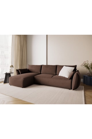 Canapé d’angle gauche convertible Matera - Marron - 4 places - En tissu velours