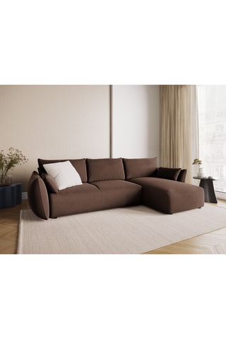 Canapé d’angle droit convertible Matera - Marron - 4 places - En tissu velours
