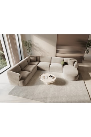 Canapé d’angle droit panoramique modulable Campi - Beige - 7 places - En polyester