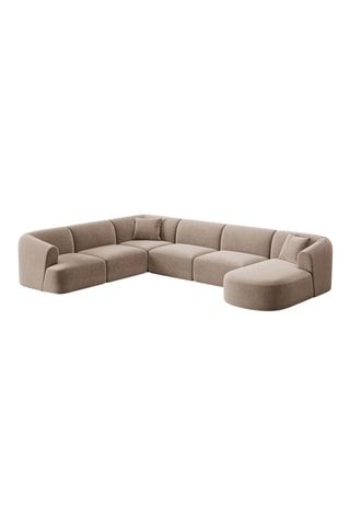 Canapé d’angle droit panoramique modulable Campi - Beige - 7 places - En polyester