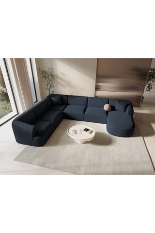 Canapé d’angle droit panoramique modulable Campi - Bleu roi - 7 places - En tissu chenille