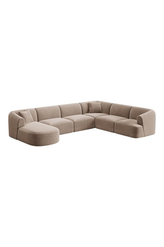Canapé d’angle droit panoramique modulable Campi - Beige foncé - 7 places - En polyester