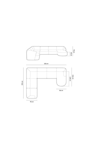Canapé d’angle droit panoramique modulable Campi - Beige foncé - 7 places - En polyester