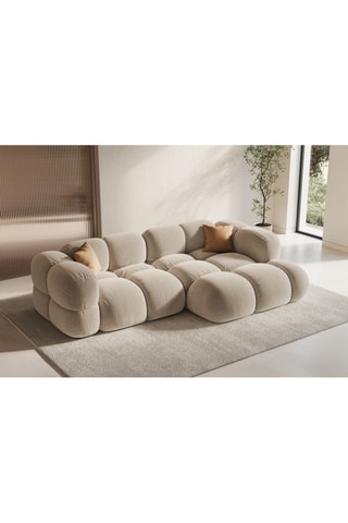 Canapé d’angle droit Loretto - Beige clair - 3 places - Toucher velours