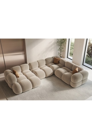 Canapé d'angle droit panoramique Loretto - Beige clair - 5 places - Toucher velours