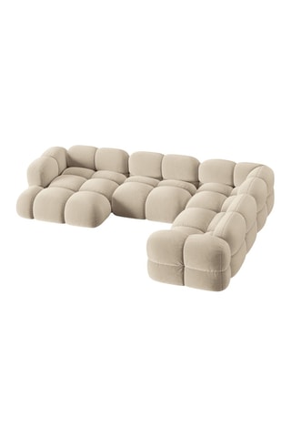 Canapé d'angle droit panoramique Loretto - Beige clair - 5 places - Toucher velours