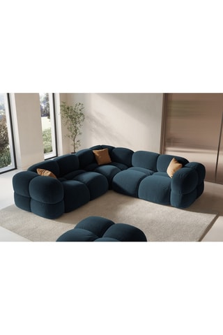 Canapé d’angle symétrique Loretto - Bleu pétrole - 4 places - Toucher velours