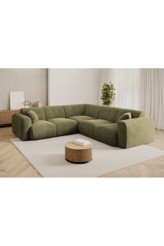 Canapé d’angle symétrique Nolio - Vert clair - 5 places - En tissu velours