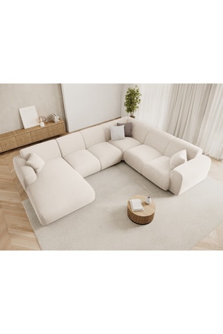 Canapé d'angle panoramique droit Nolio - Beige - 6 places - En tissu chenille
