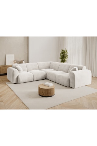 Canapé d'angle gauche Nolio - Beige clair - 5 places - En tissu velours