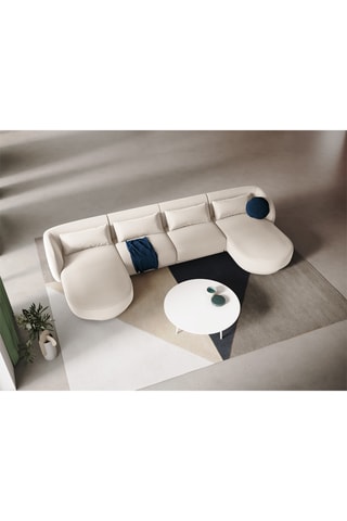 Canapé d'angle panoramique Tulum - Beige clair - 5 places - En tissu velours