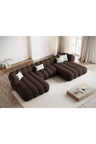 Canapé d'angle panoramique gauche Koge  - Marron foncé - 6 places - En tissu velours