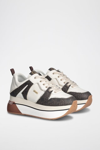 Sneakers plateformes en cuir - Blanc et noir