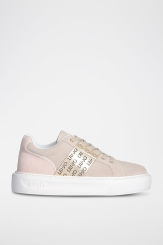 Baskets plateformes en cuir - Beige et doré