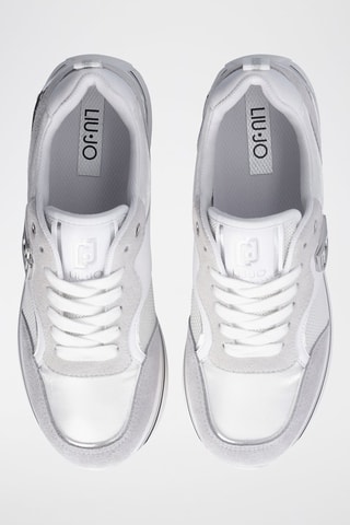 Baskets plateformes en cuir de taureau Maxi Wonder - Blanc et gris clair