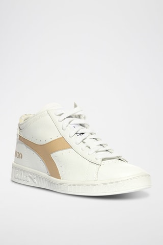 Hoge Leren Sneakers Row Cut 2030 - Beige en Wit