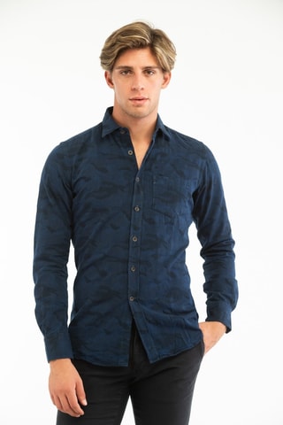 Overhemd Slim Fit - Marineblauw - Glanshirt