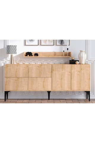 Buffet 6 portes et étagère murale - 180 x 40 x 80 cm et 100 x 15 x 15 cm