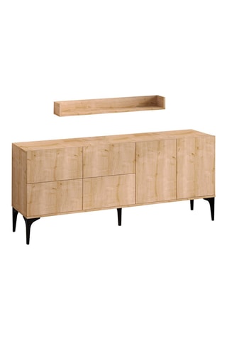 Buffet 6 portes et étagère murale - 180 x 40 x 80 cm et 100 x 15 x 15 cm