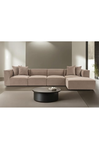 Canapé angle droit Sora - Beige - 4 à 5 places - Revêtement en lin